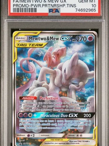 2019 #SM191 Full Art/Mewtwo & Mew GX PSA 10 SM Black Star Promo, ungraded