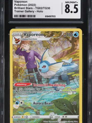 2022 #TG02 Vaporeon CGC 8.5 Pokemon Sword & Shield Brilliant Stars CHR, NM/MINT+ 8.5