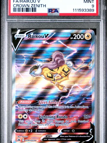 2023 Pokemon Sword & Shield: Crown Zenith Raikou V Galarian Gallery Ultra Rare #GG41 PSA 9, ungraded