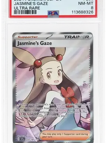 2024 Jasmine's Gaze Ultra Rare #233 Pokemon Ssp En-Surging Sparks [PSA NM-MT 8], ungraded