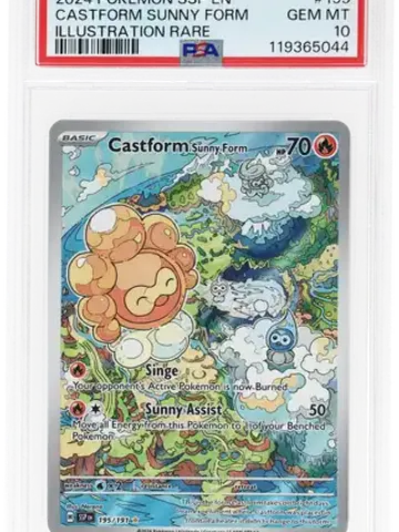 2024 Castform Sunny Form Illustration Rare #195 Pokemon Ssp En-Surging Sparks [PSA GEM MT 10], ungraded