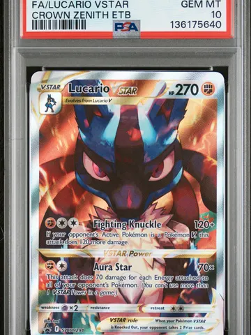 2023 POKEMON SWSH BLACK STAR PROMO FA/LUCARIO VSTAR - CROWN ZENITH ETB (PSA GEM MT 10), PSA 10