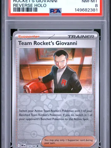 2025 POKEMON DRI EN-DESTINED RIVALS ROCKET'S GIOVANNI - REVERSE HOLO (PSA NM-MT 8), PSA 8