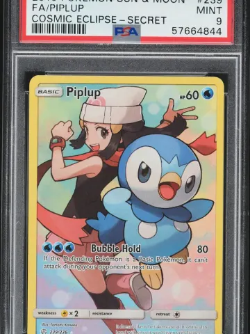 2019 #239 Full Art/Piplup PSA 9 Sun & Moon Cosmic Eclipse Pokemon, PSA 9